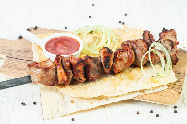 Grilled Beef Kebab Bbq Onion — Stock Photo, Image