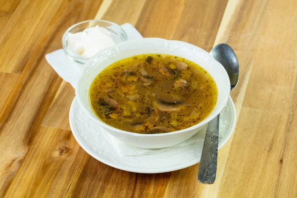 Tasty Chestnut Soup Wooden Background — Stock Photo, Image