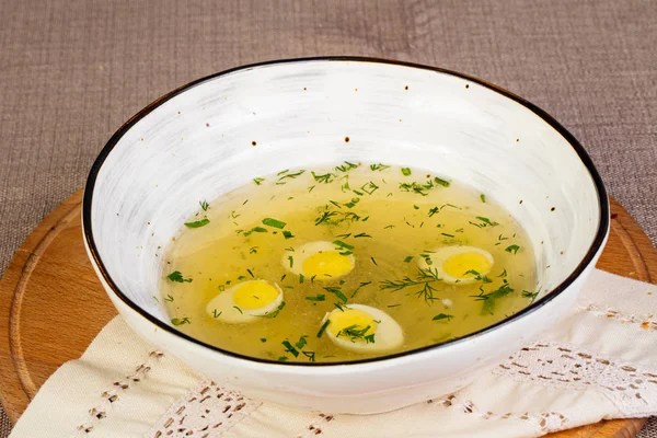 Light Chicken Soup Quail Egg — Stock Photo, Image