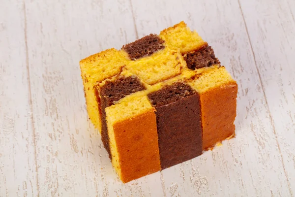 Tasty Sponge Cake Ower Wooden Background — Stock Photo, Image