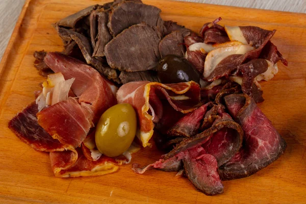 Prato Carne Misturar Lanche Com Azeitona — Fotografia de Stock