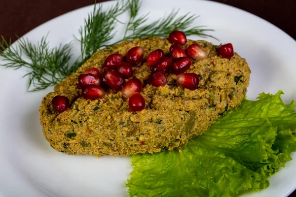 Geogrian Hagyományos Pkhali Szolgált Pomegranet Magok — Stock Fotó