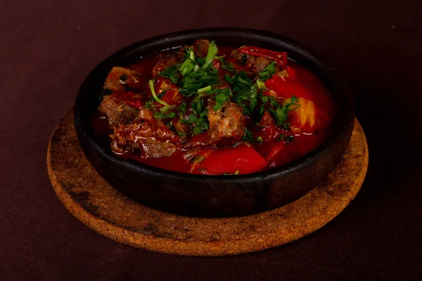 Stewed Lamb Tomato Sauce Pan — Stock Photo, Image