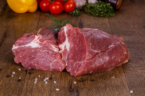 Carne Maiale Cruda Sfondo Legno — Foto Stock