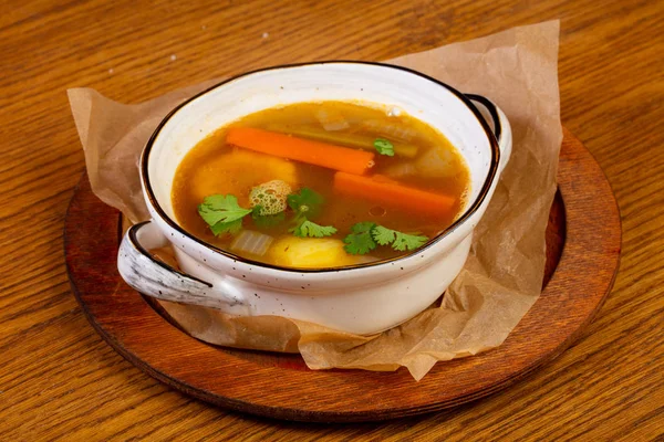 Vegetables minestrone soup in the bowl — Stock Image Vegetables Minestrone Soup Bowl Stock Image