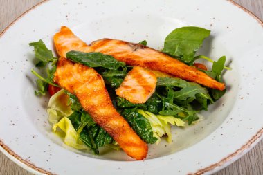 Plaka ızgara somon salata