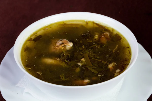 Sorrel Soup Meat Herbs — Stock Photo, Image