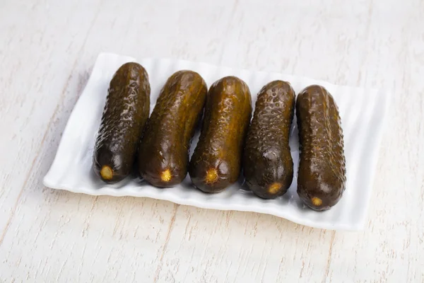 Tasty Plate Salty Pickled Cucumbers — Stock Photo, Image