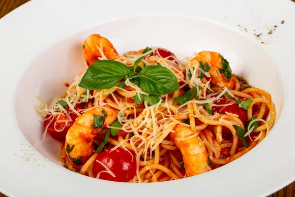 Spaghetti Prawn Tomato — Stock Photo, Image