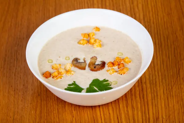 Mushroom cream soup with croutons — Stock Image Mushroom Cream Soup Croutons Stock Image