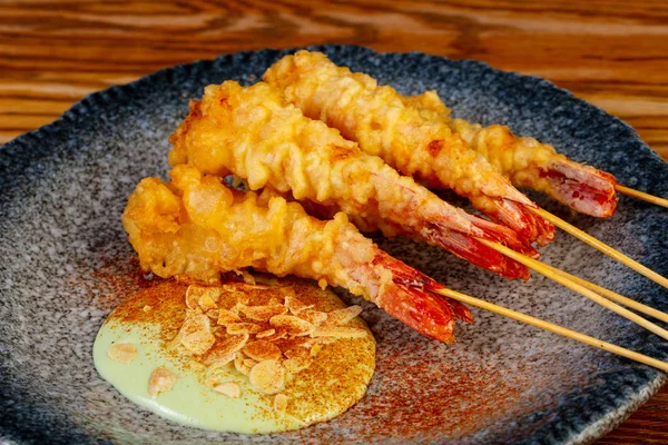 Lanche Tempura Camarão Com Molho — Fotografia de Stock