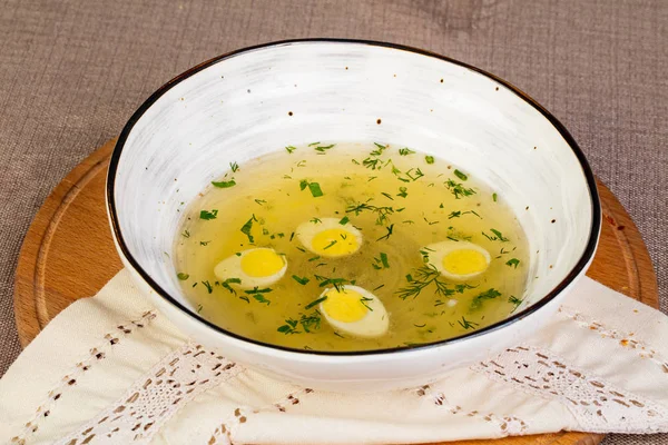 Sopa Frango Leve Com Ovo Codorna — Fotografia de Stock