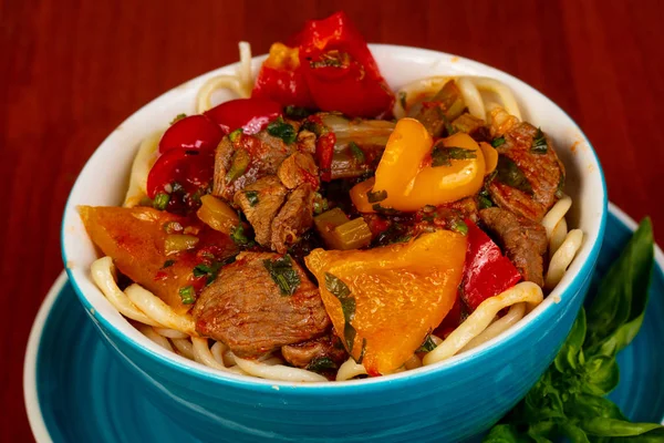 Usbek cuisine - lagman with meat — Stock Image Usbek Cuisine Lagman Meat Royalty Free Stock Photos