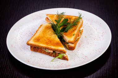 Lezzetli kızarmış sandviç somon ile 