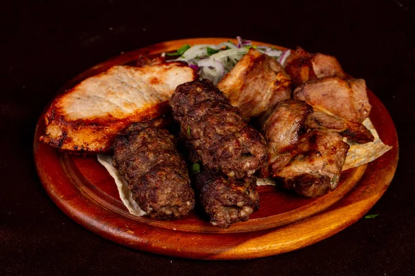 Set Kebab Shashlik Carne Maiale Manzo Agnello Pollo — Foto Stock