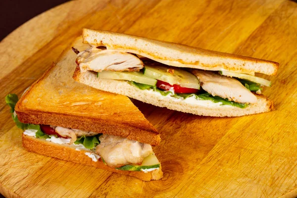 Panino Club Con Petto Pollo Insalata — Foto Stock