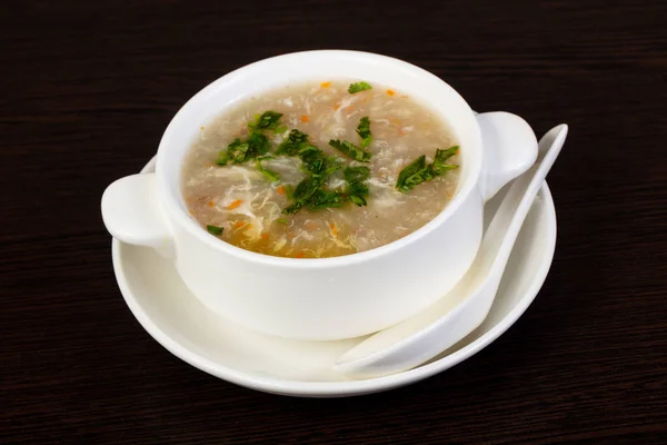 Китайская Кухня Суп Говядиной Яйцом — стоковое фото