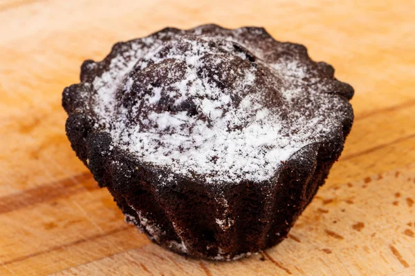 Zoete Lekkere Muffin Houten Achtergrond — Stockfoto