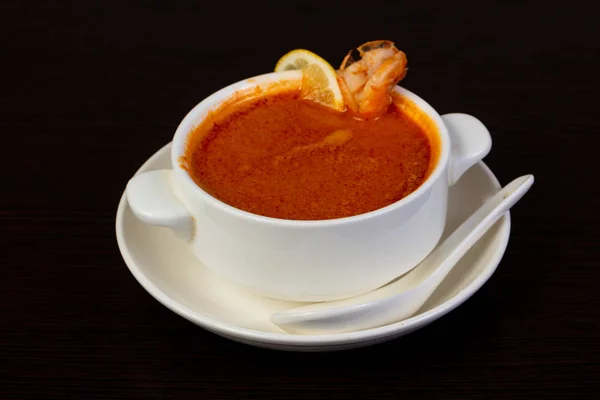 Zuppa Pomodoro Caldo Con Frutti Mare — Foto Stock