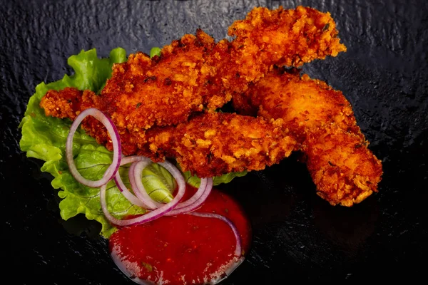 Tiras Pollo Con Salsa Tomate — Foto de Stock