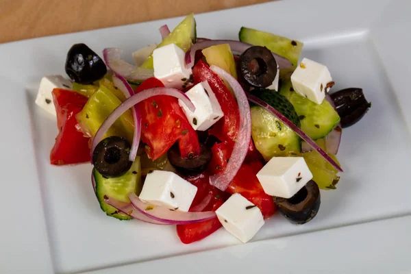 Salade Grecque Traditionnelle Fromage Feta — Photo