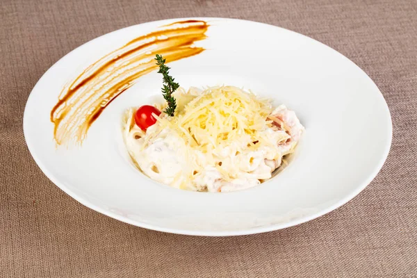 Italiaanse Pasta Carbonara Met Spek — Stockfoto