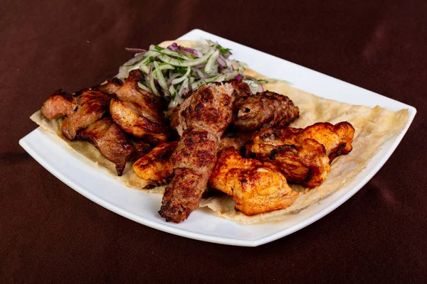 Mix shashlik plate kebab meat