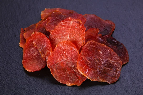 Batata Carne Porco Seca Sobre Madeira — Fotografia de Stock
