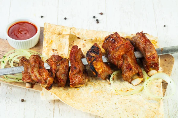 Lamb Ribs Bbq Onion Sauce — Stock Photo, Image