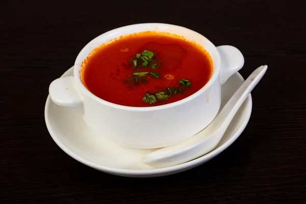 Hot Tomato soup with seafood — Stock Image Hot Tomato Soup Seafood Royalty Free Stock Photos