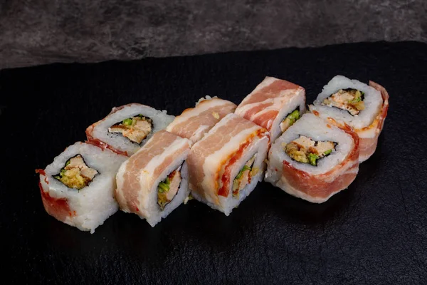 Japanese roll with bacon and cheese