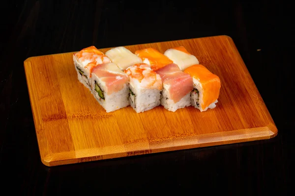 Traditional Japanese Roll Rainbow Salmon Srimp — Stock Photo, Image