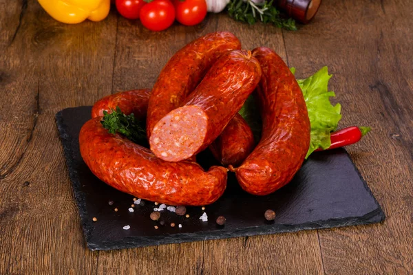 Pork Sausages Wooden Background — Stock Photo, Image