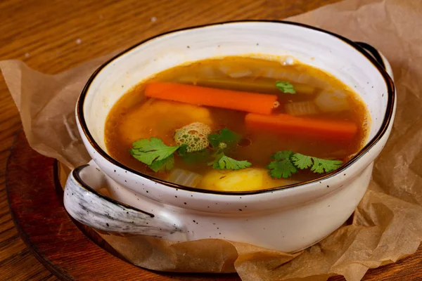 Polévka Minestrone Zeleninu Míse — Stock fotografie