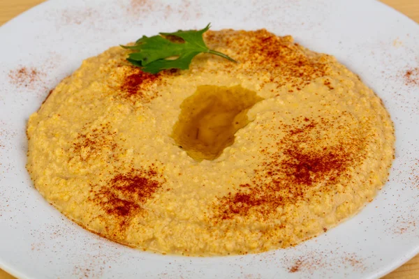 Humus Gurmet Con Paprica Aceite Oliva — Foto de Stock