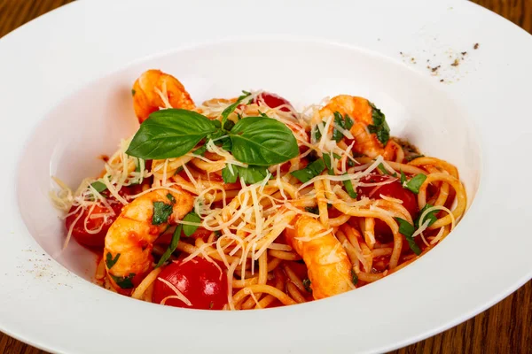 Spaghetti Prawn Tomato — Stock Photo, Image