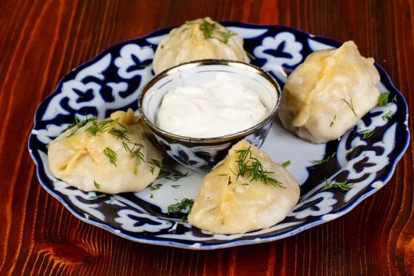 Oezbeekse Traditinal Manty Dumplings Met Vlees — Stockfoto