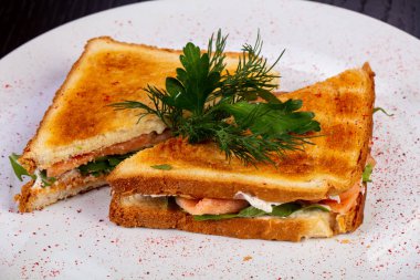 Lezzetli kızarmış sandviç somon ile 