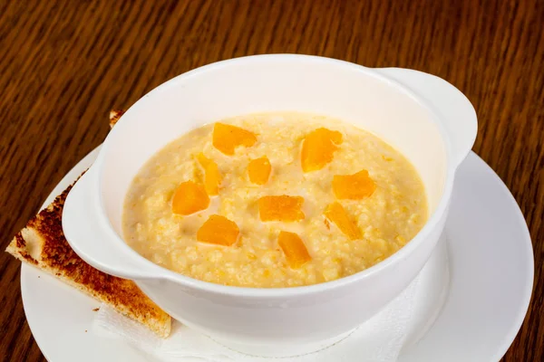 Pumpkin porridge breakfast with bread — Stock Image Pumpkin Porridge Breakfast Bread Stock Image
