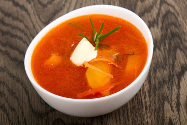 Rus Borcsh çorba ahşap arka plan üzerinde