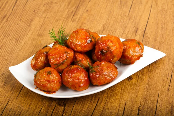 Pulpety Sosie Pomidorowym Serwowane Koperek — Zdjęcie stockowe