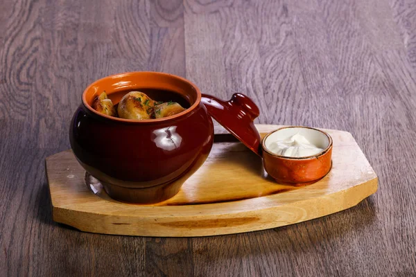 Roasted Dumplings Cream Herbs — Stock Photo, Image