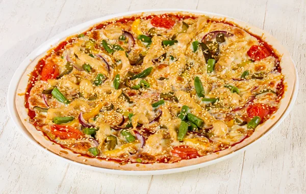 Pizza Com Frango Feijão — Fotografia de Stock