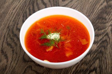 Rus Borcsh çorba ahşap arka plan üzerinde