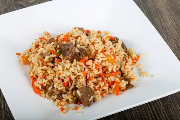 Arroz Asiático Plov Con Carne Zanahoria —  Fotos de Stock