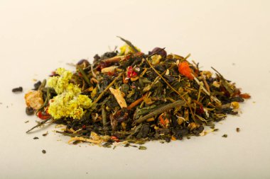 Aroma çay yığın meyve, meyveler ve otlar ile