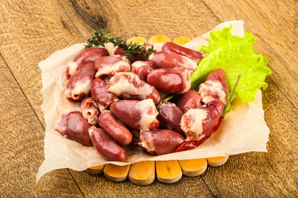 Raw Chicken Hearts Heap Thyme Branch — Stock Photo, Image