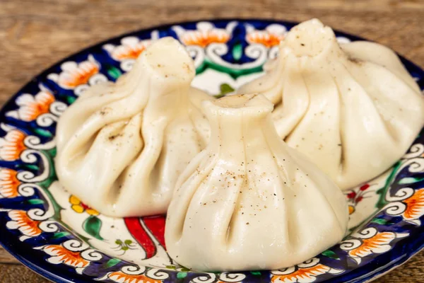 Dumplings Georgianos Tradicionales Khinkali Con Carne — Foto de Stock