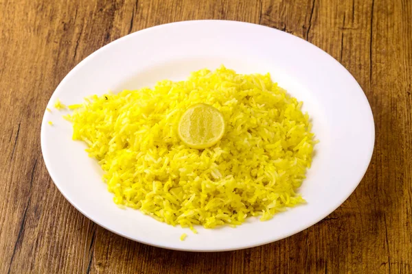 Indian Traditional Cuisine Yellow Rice Lime — Stock Photo, Image
