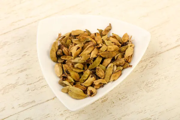 Dry Cardamom Seeds Heap Bowl — Stock Photo, Image